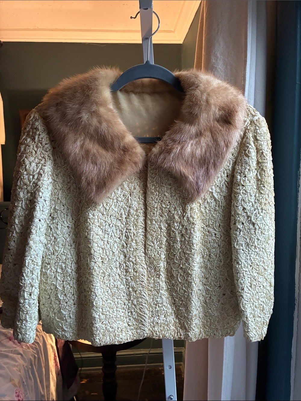 Ribbon Lace Mink Jacket 1950s - Soutache Evening Jacket